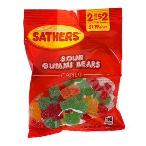 SATHER SOUR GUMMY BEARS 12/4OZ