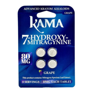 KAMA 7-HYDROXYMITRAGYNINE KRATOM GRAPE 4CT PACK (20MG EACH TABLET) 80MG -BOX OF 10 PACK