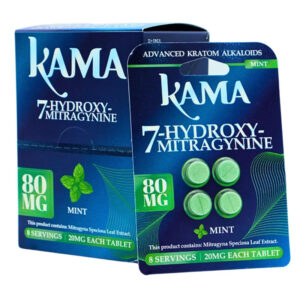 KAMA 7-HYDROXYMITRAGYNINE KRATOM MINT 4CT PACK (20MG EACH TABLET) 80MG -BOX OF 10 PACK