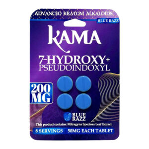 KAMA 7-HYDROXY + PSEUDOINDOXYL TABLET BLUE RAZZ 4CT PACK (50MG EACH TABLET) 200MG -BOX OF 10 PACK