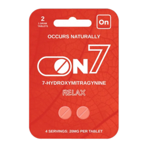 ON7 7-HYDROXY MITRA GYNINE KRATOM TABLET RELAX 2CT PACK -BOX OF 10 PACK (1GM CHEWABLE TAB)-RED