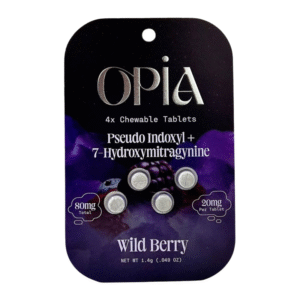 OPIA 7-HYDROXYMITRAGYNINE & PSEUDOINDOXYL CHEWABLE TABLETS WILD BERRY 4CT PK 80MG (20MG PER TAB) - BOX OF 10 PACK