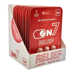 ON7 7-HYDROXY MITRA GYNINE KRATOM TABLET RELIEF / RELAX 3CT PACK -BOX OF 10 PACK (1GM CHEWABLE TAB)-RED