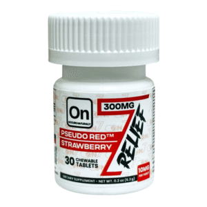 ON7 PSEUDO RED TABLET RELIEF - STRAWBERRY 12CT PACK -BOX OF 10 PACK (10MG CHEWABLE TAB)-RED